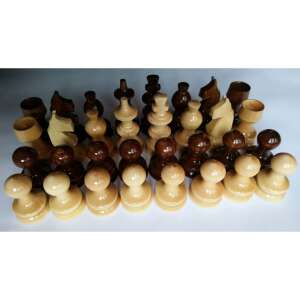 Handcrafted wooden chess pieces set, 32 pieces, brown and natural finish, 5.7 cm tall king, walnut wood - Domino, Chess Set