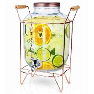 Dispenser de băuturi din sticlă de 5L cu suport metalic auriu roz și robinet, perfect pentru limonadă, ceai cu gheață, punch și cocktailuri - Instrumente de bar