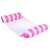 Pink and white striped inflatable pool float with mesh hammock