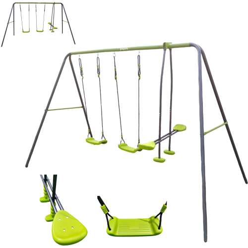 Pepita Basic 4 személyes kerti acél Hintaállvány hintákkal #lime-szürke