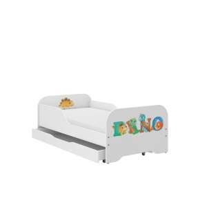 MIKI Dino gyerekágy fiókkal, 140x70cm, fehér, matraccal - Ifjúsági ágy