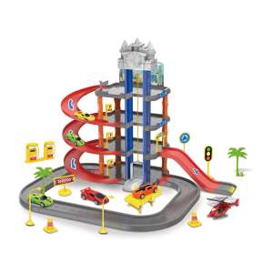 3-poschodová Parkovacia Garáž Hračka s 3 Autami a Vrtuľníkom, Sada na Hru pre Deti - Autá a vozidlá