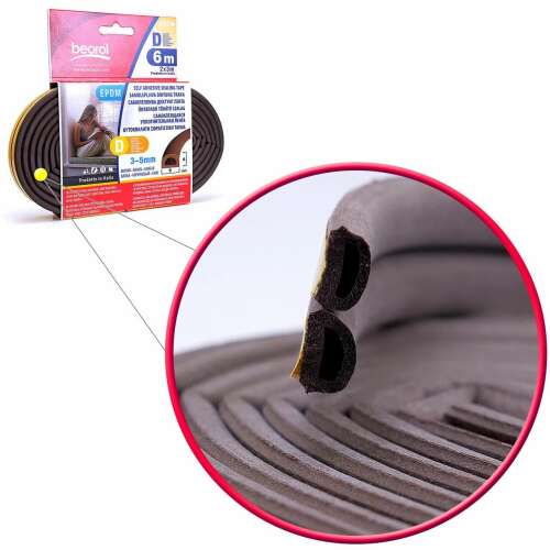 Beorol barna D profilú ablak és ajtó tömítőszalag, 3-5mm rés, 6m tekercs, közelkép