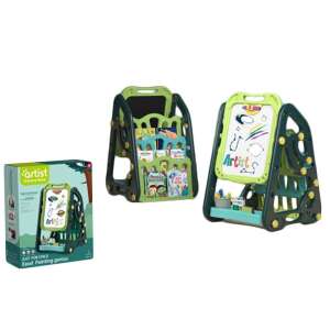 Artist double-sided easel with magnetic whiteboard and chalkboard, book storage, and accessories, green and black - Drawing Boards, Writing Board