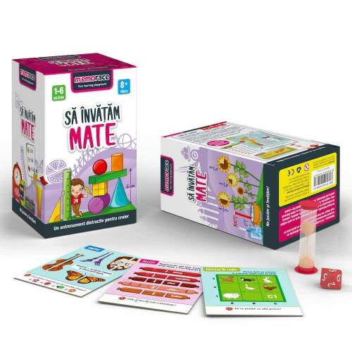 MemoRace oktatási játék gyerekeknek, matek tanulás, társasjáték, 1-6 éveseknek, tartalmaz kártyákat, kockát, homokórát és útmutatót