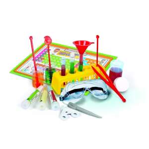 Mega Lab of Chemistry science kit for kids by Clementoni, showing all the included accessories and equipment - Clementoni