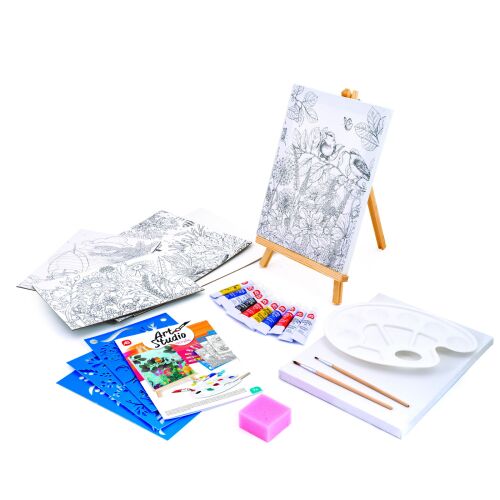 MŰVÉSZETI STÚDIÓ Akrilfestő készlet állvánnyal, vásznakkal, festékekkel és ecsetekkel