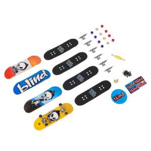 Tech Deck fingerboard set with Blind skateboard graphics, includes 4 fingerboards, trucks, wheels, and hardware - Spin Master