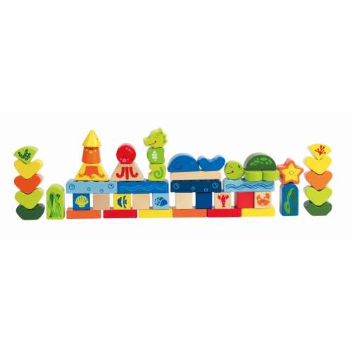 Hape Under the Sea Blocks building toy set, 50 colorful wooden blocks with sea creatures and ocean themes