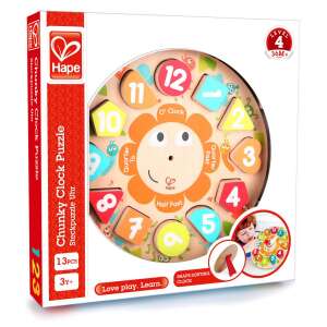 Hape Chunky Clock Puzzle, drevená hračka s hodinami pre deti, triedenie tvarov, učenie sa času, 13 dielov, 3+ rokov - Hračky pre rozvoj školákov