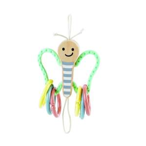 Hape Fluturas Butterfly Baby Toy with Rings, Wooden Teether for Babies, Crib and Stroller Toy - Hape