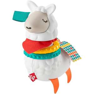 Fisher-Price Click Clack Llama Jucărie senzorială, lamă albă cu inele colorate și eșarfă - Mattel