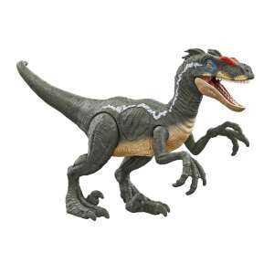 Jurassic World Epic Attack Velociraptor dinosaur figure, grey and blue, with red crest - Mattel