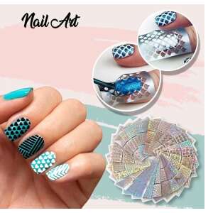 Köröm díszítő sablonok különféle mintákkal, 24 darab - Körömdísz