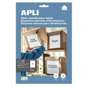 APLI White Identification Labels, 10 sheets, A4 size, for laser, inkjet and copier printers - Label sticker