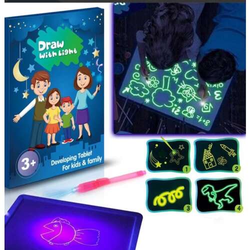 Rajzolj Fénnyel Fejlesztő Tábla, világító rajztábla LED tollal, gyerekeknek és családoknak