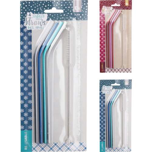 Fém Szívószál Szett - 5 db - Újrafelhasználható