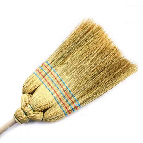 Cirokseprű extra Suba seprű, természetes szalma seprű kék és piros kötéssel