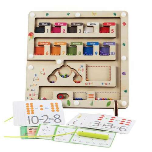 Mágneses Matematika Színrendező Játék, fa tábla színes gyöngyökkel és kártyákkal a matematika tanulásához