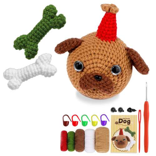 Horgolt kutya készlet, kezdő horgoló készlet, horgolt kutya játék, horgolt kutya minta, horgolt kutya amigurumi, horgolt kutya plüss, horgolt kutya kellékek, horgolt kutya készítő készlet - JM
