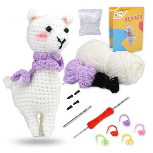 DIY Alpaca Horgolókészlet, horgolt alpaka játék készlet, horgolt állat készlet, horgolókészlet kezdőknek, alpaka horgolási minta, horgolási kellékek, horgolási fonal, horgolótűk, alpaka plüss, alpaka plüssállat, alpaka amigurumi - JM