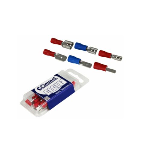 COMMET Szigetelt Csúszósaru - 0,5-1,5mm² - 6,3mm - 25db 131714562 - Kábelsaru