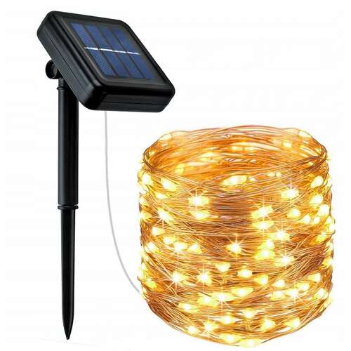 200 LED solar powered fairy lights, warm white, 20 meters, 8 modes, copper wire, waterproof, outdoor string lights