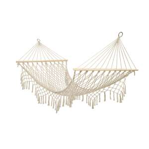 Hamac de grădină boho cu plasă cu franjuri 200cm ecru 101575787