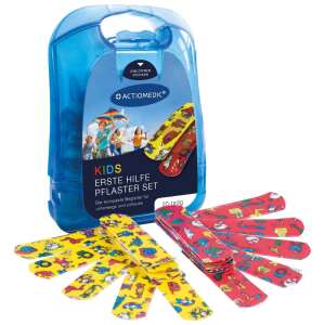 Actiomedic Kids Erste Hilfe Pflaster Set, 20 wasserdichte und schmutzabweisende Pflaster mit lustigen Designs für Kinder - Häusliche Pflege