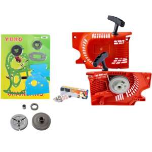 Univerzális benzines láncfűrész javítókészlet gyújtógyertyával, tengelykapcsoló házzal, önindítóval, tömítésekkel és O-gyűrűkkel - Micul Fermier