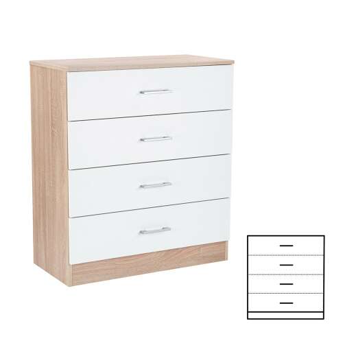 Miami Komód - 4 Fiókos - 80x92 cm - Fehér/Sonoma Tölgy 101579736