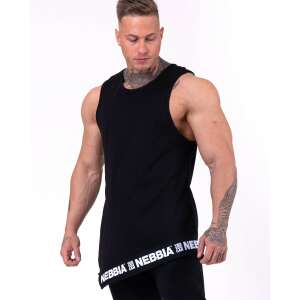 Nebbia Be rebel! férfi fekete atlétatrikó, aszimmetrikus szabás, slim fit, hosszított fazon, edzőterem ruha, edző atlétatrikó - Férfi trikó
