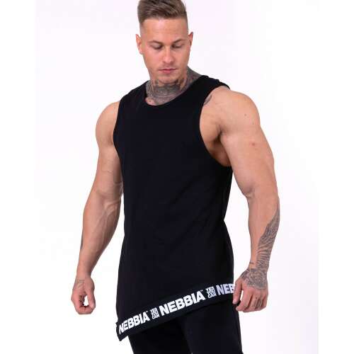 Nebbia Be rebel! férfi fekete atlétatrikó, aszimmetrikus szabás, slim fit, hosszított fazon, edzőterem ruha, edző atlétatrikó