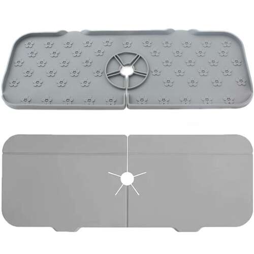 Szürke szilikon mosogató alátét lefolyó lyukakkal, konyhai mosogatóhoz, megakadályozza a karcolásokat és a zajt