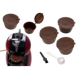 Set of 5 reusable coffee capsules for Dolce Gusto coffee machines, brown, with cleaning brush and measuring spoon - Refillable coffee capsule