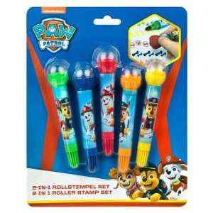 Paw Patrol 2-in-1 Roll Stempel Set, mit 4 bunten Markern mit integrierten Roll Stempeln, ideal für Kinder zum Malen und Stempeln - Filzstifte