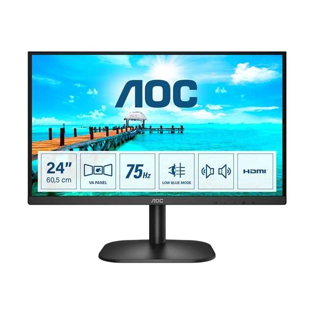Aoc 24b2xdam 23.8'' va led monitor, full hd, 75hz, 4ms, adaptivesync, hdmi, dvi, vga,