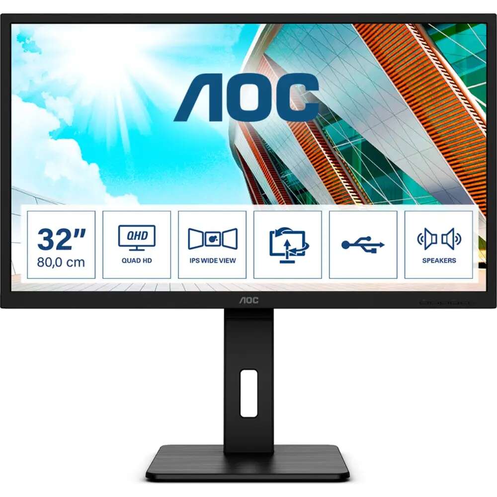Aoc q32p2 led monitor, 31.5", ips, qhd, 75hz, 4ms, flickerfree, adaptivesync, displayport, hdmi, usb