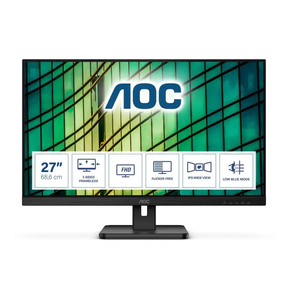 Aoc 27e2qae led ips monitor 27", 75hz, fhd, displayport, frameless, adaptive sync, low blue light