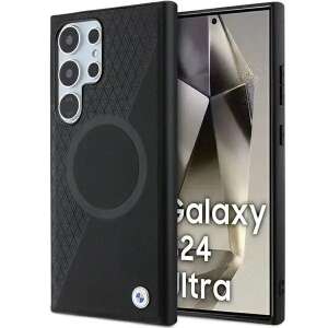 Husa pentru Samsung Galaxy S24 Ultra - BMW Signature Leather Half Textured & Circle MagSafe (BMHMS24L23RTPK) - Black