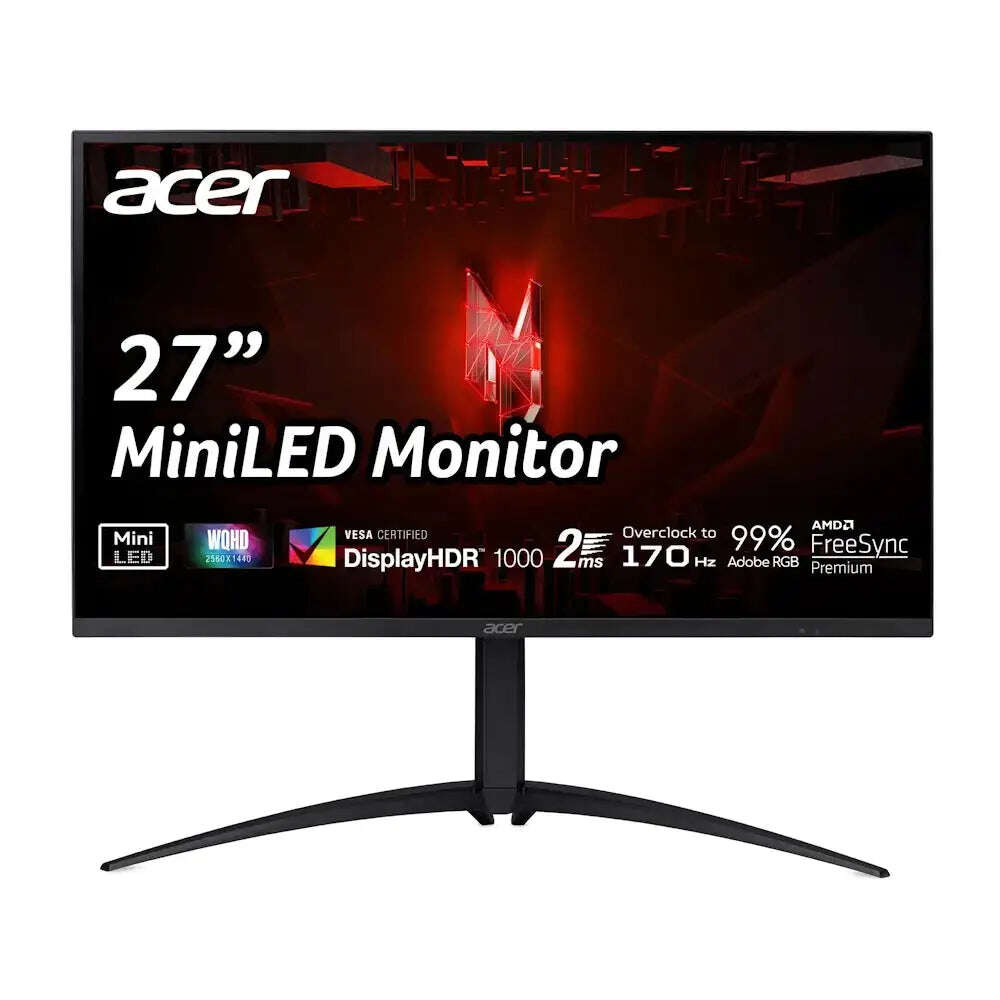 Acer nitro xv275up3biiprx zeroframe gaming monitor 27", va, miniled, 170hz, qhd, 2560x1440, 5ms (gtg), 1000nit fényerő, freesync premium, hdmi - dp - audio, fekete