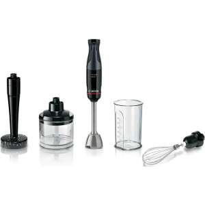 Bosch ErgoMaster MSM4B623 immersion blender with accessories, including a whisk, chopper, and measuring cup - Bosch Hand Blender