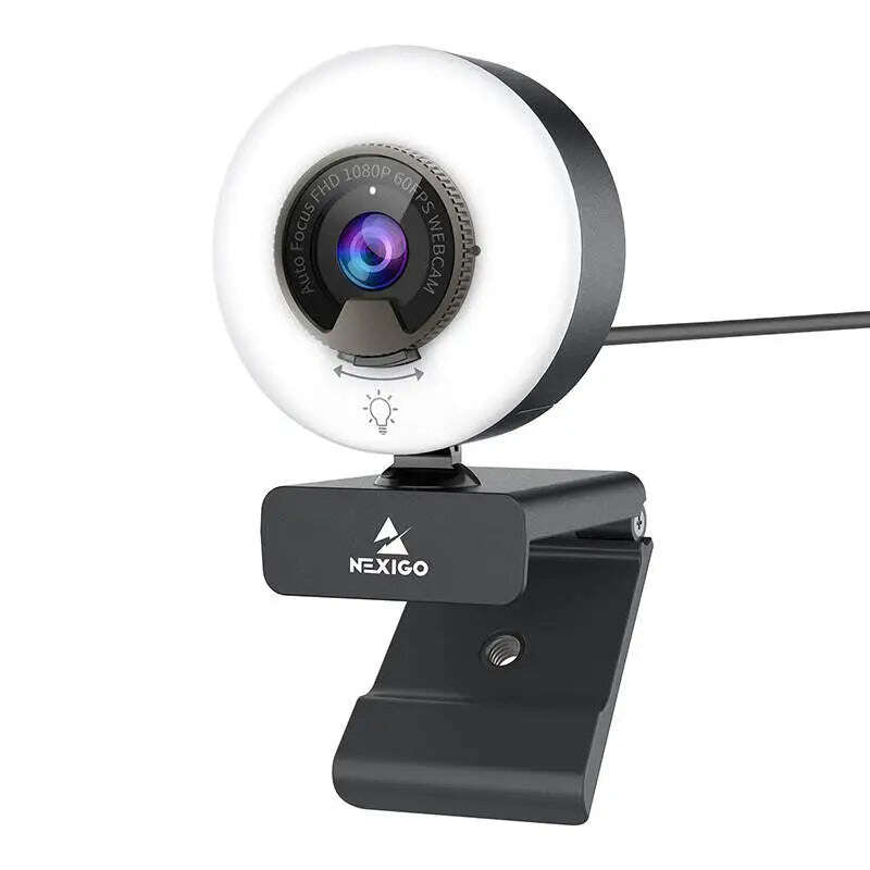 Nexigo n960e webkamera, 1080p 60fps, autofókusz, állítható világítás, mikrofon enc-vel, fekete