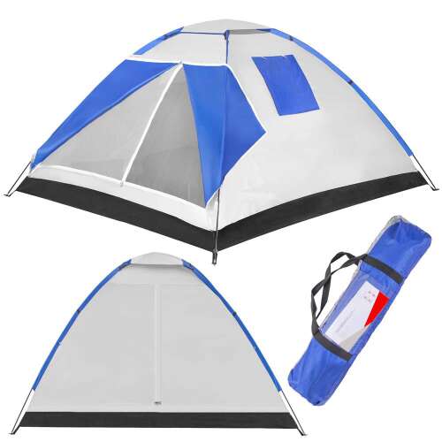 Springos camping tent, 210 x 240 cm, blue and white, with carrying bag