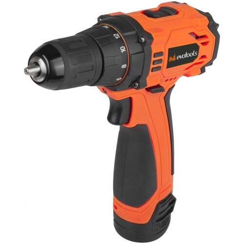 EvoTools CD 10.8V Li-Ion 2Ah akkumulátoros fúró-csavarozógép, narancssárga és fekete, 18+1 nyomaték beállítás, 2 sebességfokozat, 10 mm-es tokmány, LED lámpa - Fúró-csavarozó