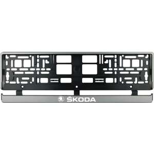 Set 2 bucati, suport numar inmatriculare argintiu Skoda