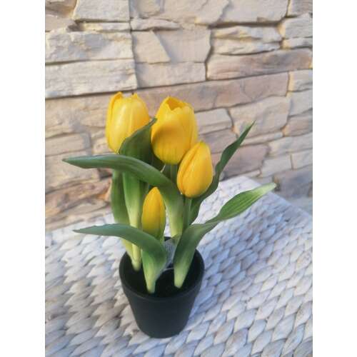 Tulipán Művirág 4 szálas virágcserépben 22cm #sárga