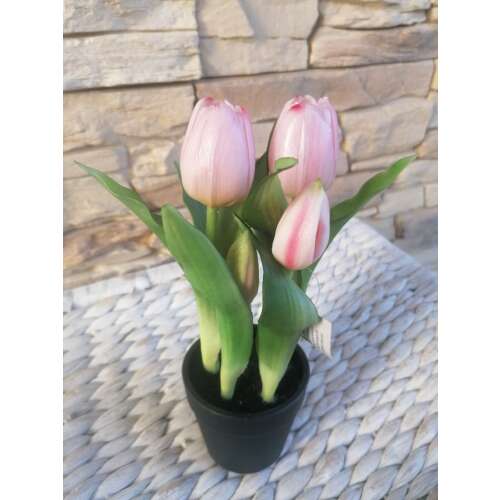 Tulipán Művirág 4 szálas virágcserépben 22cm #rózsaszín
