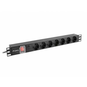 Abgewinkelte Ansicht der Lanberg 7-fach Rackmount-PDU-Steckdosenleiste - Elektroinstallation