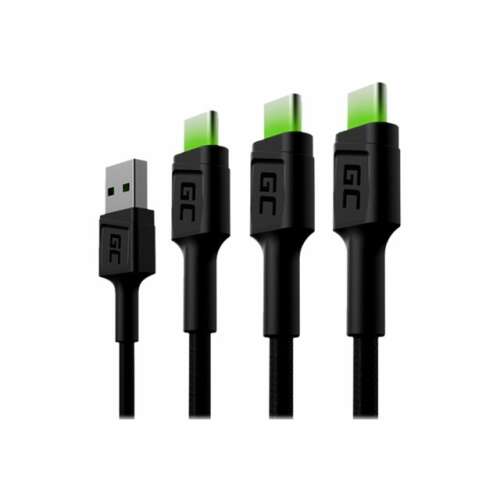 Green Cell GC Ray 3x USB-C kábel szett, zöld LED háttérvilágítás